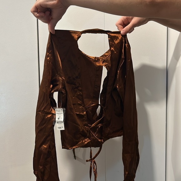 Satin brown shirt back with lacet - Picture 2 of 3